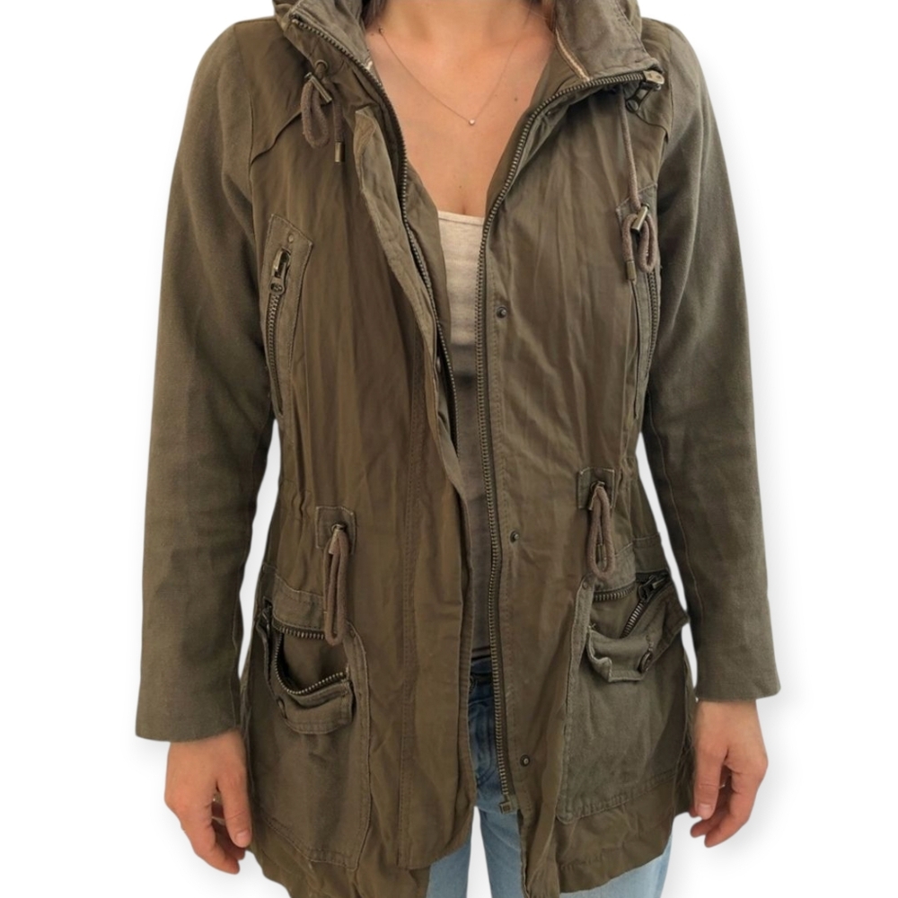 Women's Olive Utility Jacket with Hood
